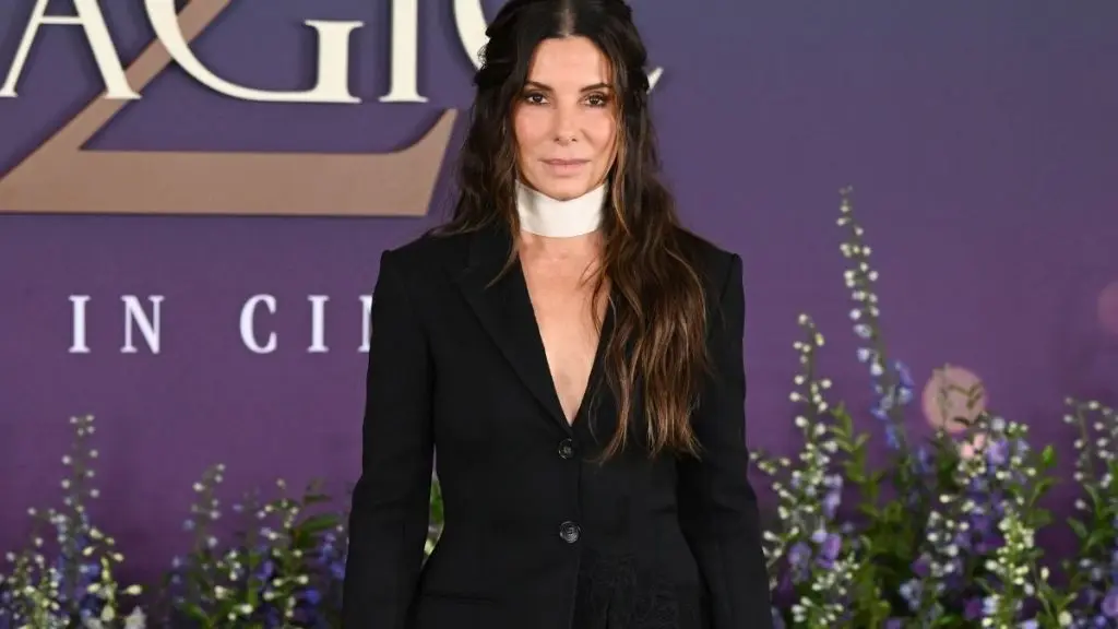 Sandra Bullock Stuns in Tailored Erdem Ensemble During London Press Tour