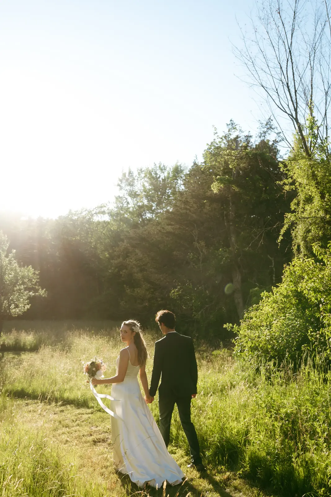Backyard Bride Showed Off Antique Wax Flower Crown in Hudson Valley