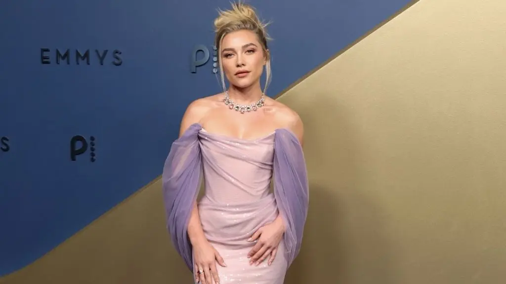 Florence Pugh’s Vivienne Westwood Dress Slides Off Her Shoulders at the Emmys