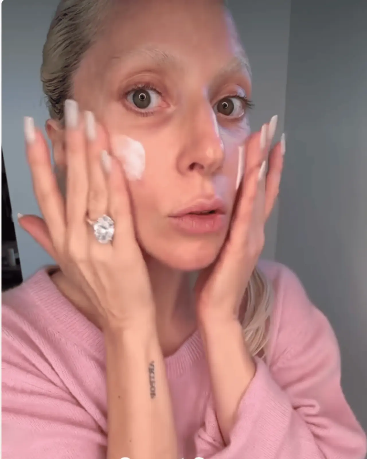 Lady Gaga Shares Glimpse of Engagement Ring in Casual Home Beauty Video